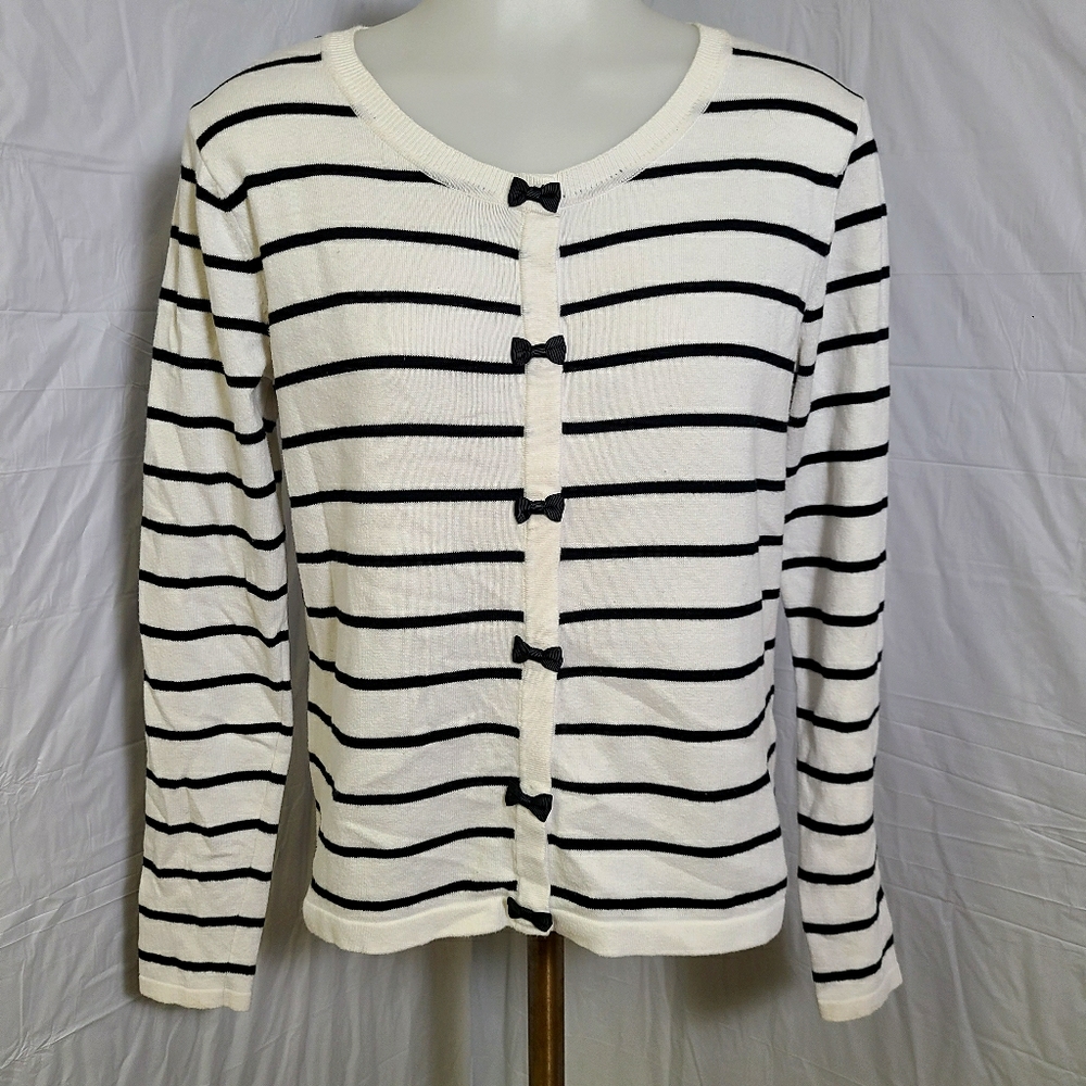 Adorable August Silk bow button cardigan